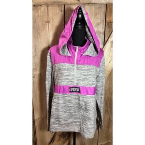 Victoria's Secret PINK Gray Part Anorak Windbreaker Hoodie Half Zip Size Large